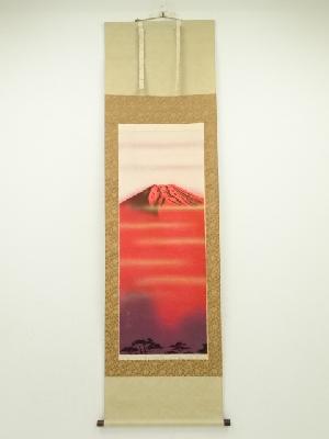 JAPANESE HANGING SCROLL / HAND PAINTED / RED Mt. FUJI 